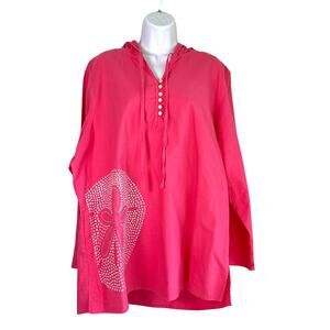 Sea Salt Hot Pink Sand Dollar Swimsuit Coverup Hooded Tunic Size XL Beach Resort